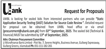 UBank Islamabad Tender Notice